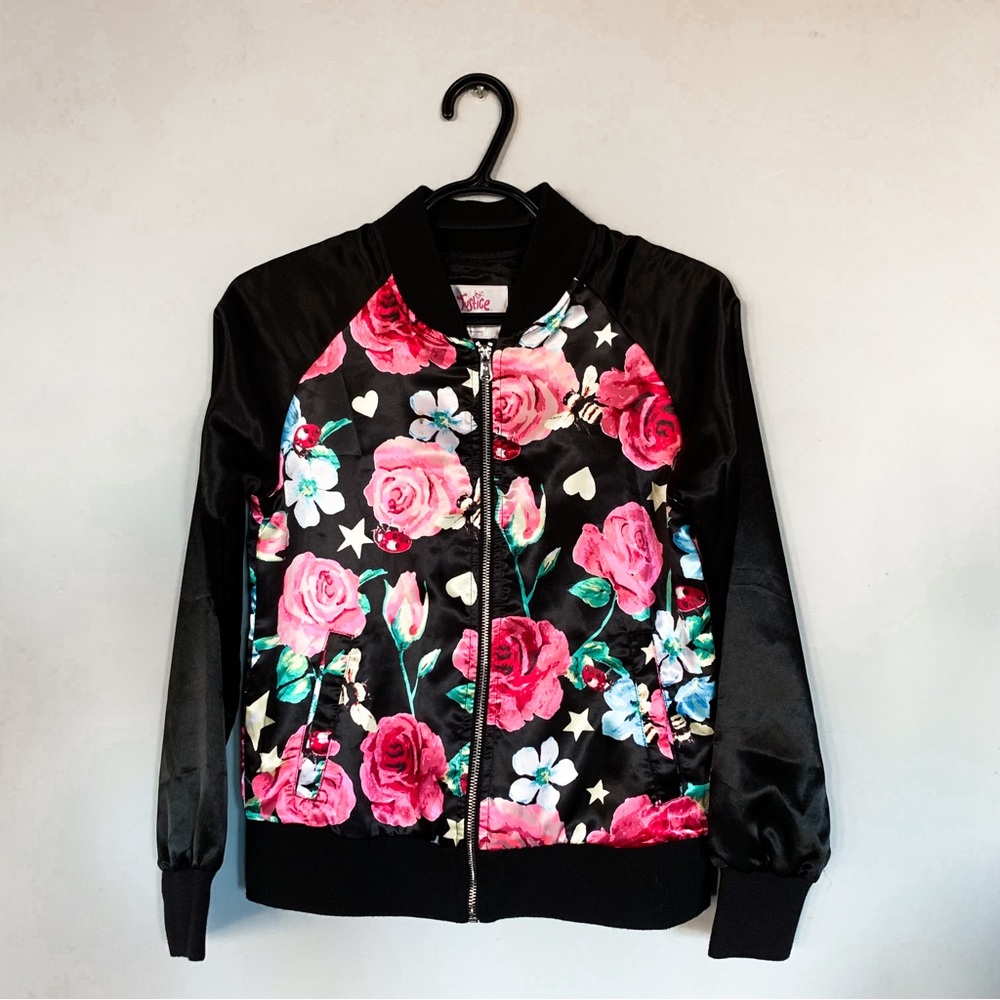 Justice • Silk, Floral Bomber Jacket
